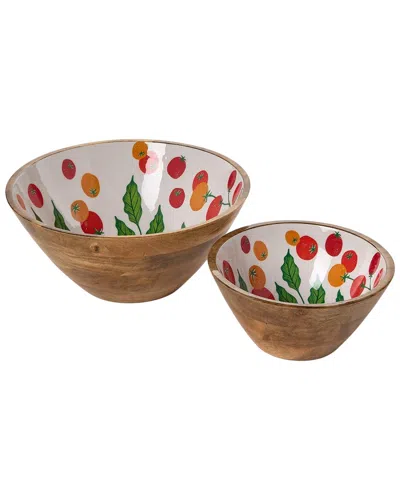 Two's Company Set Of 2 Garden Harvest Hand-crafted Wood Bowls In Gold