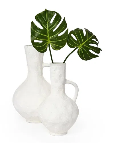 Two's Company Set Of 2 Hand-crafted Limewashed Jugs In White