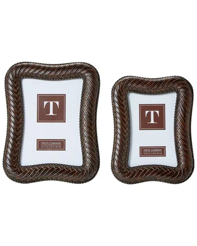 Two's Company Set Of 2 Herringbone Weave Photo Frames In Brown