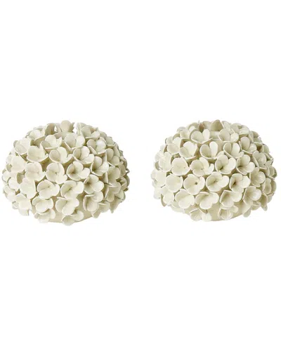 Two's Company Set Of 2 Hydrangea Flower Bud Vases / Taper Candleholders In White