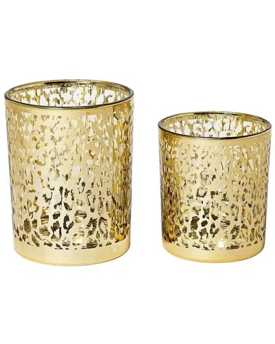 Two's Company Set Of 2 Leopard Silhouette Antiqued Tealight / Votive  Candleholders In Gold