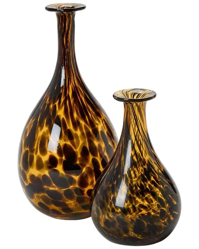 Two's Company Set Of 2 Long Neck Tortoise Print Vases In Brown