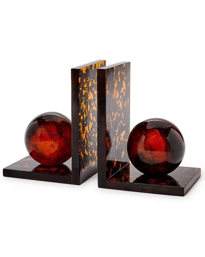 Two's Company Set Of 2 Marbleized Bookends In Brown