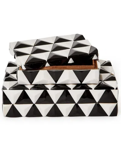 Two's Company Set Of 2 Pyramid Covered Boxes In Multi
