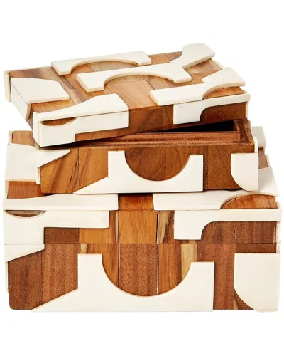 Two's Company Set Of 2 Resin Covered Boxes In Brown