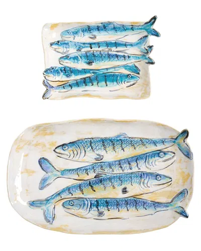 Two's Company Set Of 2 Sardine Plates In Multi