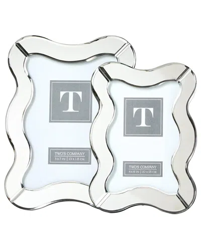 Two's Company Set Of 2 Scalloped Cut Mirror Photo Frames In Silver