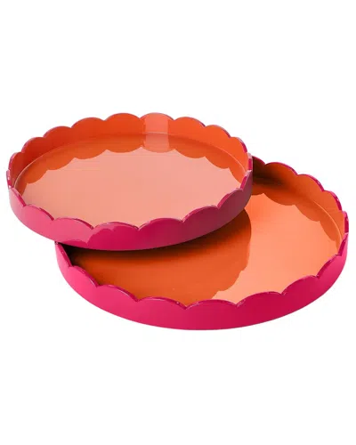 Two's Company Set Of 2 Scalloped Dual Tone Lacquered Tays In Orange