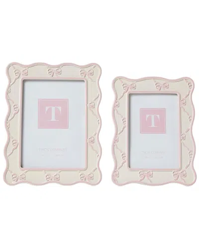 Two's Company Set Of 2 Scalloped Edge Photo Frames With Bow In Multi