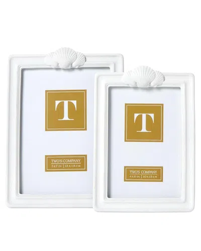 Two's Company Set Of 2 Single Shell Picture Frames In White