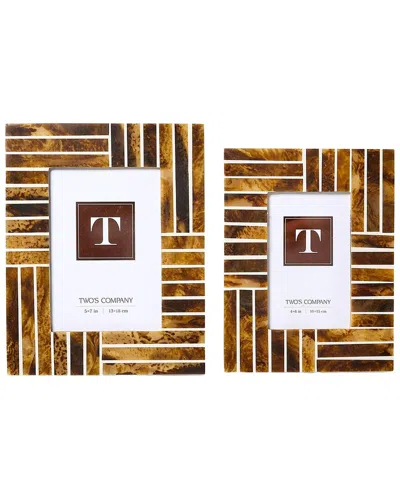 Two's Company Set Of 2 Stria Photo Frames In Gold