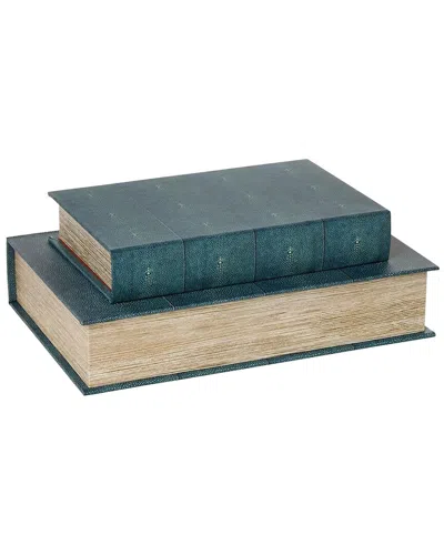 Two's Company Set Of 2 The Library Shagreen All Purpose Book Boxes In Green