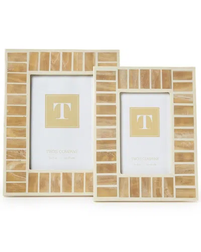 Two's Company Set Of 2 Tiles Natural Photo Frames In Brown