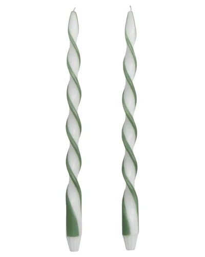 Two's Company Set Of 2 Twist & Glow Ribbon 15.75in Twist Taper Candles In Gift  Box In Green