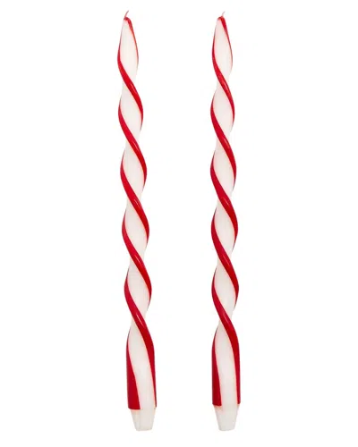 Two's Company Set Of 2 Twist & Glow Ribbon 15.75in Twist Taper Candles In Gift  Box In Red