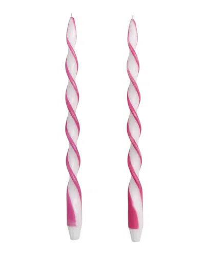 Two's Company Set Of 2 Twist & Glow Ribbon Twist Taper Candles In Gift Box In Pink
