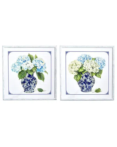 Two's Company Set Of 2 Vase With Hydrangea Flower Wall Art Pieces In White