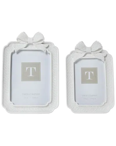 Two's Company Set Of 2 Weave Photo Frames With Bow In Blue