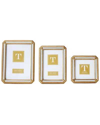 Two's Company Set Of 3 Beveled Mirror Photo Frames In Gold