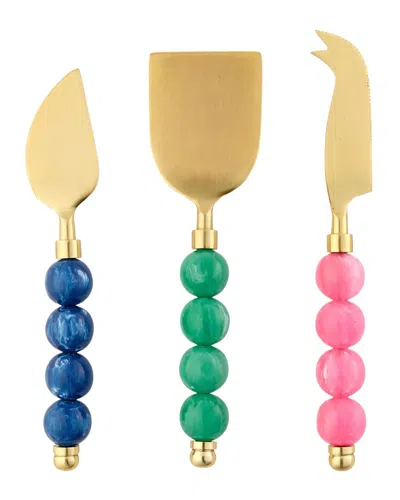 Two's Company Set Of 3 Color Pop Cheese Knives In Gift Box In Multicolor
