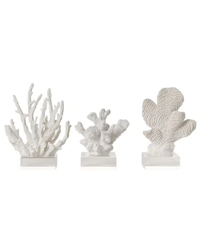 Two's Company Set Of 3 Coral Sculptures On Acrylic Base In White