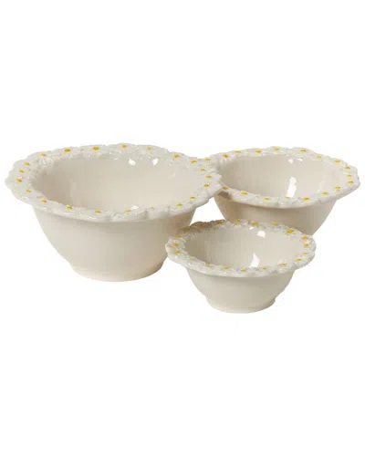 Two's Company Set Of 3 Daisy Bowls In White