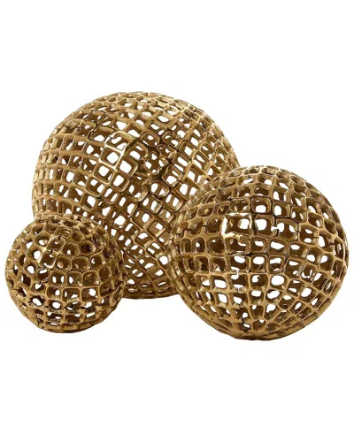 Two's Company Set Of 3 Decorative Metal Spheres In Gold