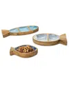 Two's Company Set Of 3 Hand-crafted Fish Trays In Blue