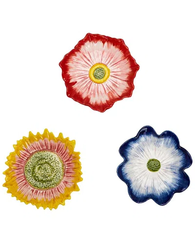 Two's Company Set Of 3 Hand-painted In Full Bloom Flower Trinkets In Multi