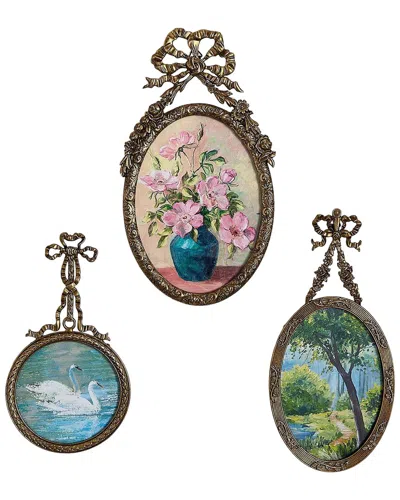 Two's Company Set Of 3 Heirloom Antique Bow & Flower Hanging Frames In Multi