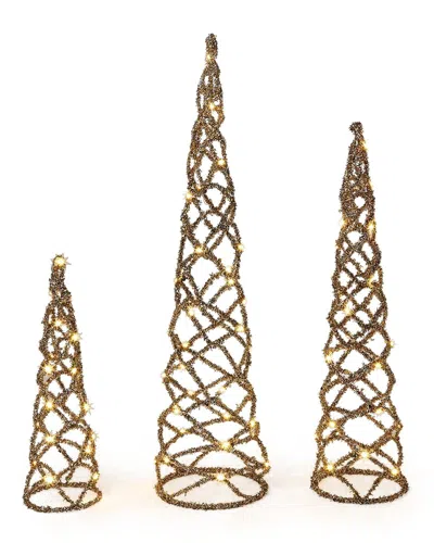 Two's Company Set Of 3 Light-up Christmas Trees In Brown