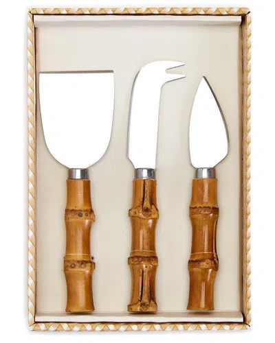 Two's Company Set Of 3 Natural Bamboo Cheese Knives In Gift Box In Beige