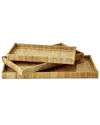 Two's Company Set Of 3 Oversized Rattan Trays In Beige