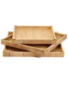 Two's Company Set Of 3 Rattan Square Trays In Beige