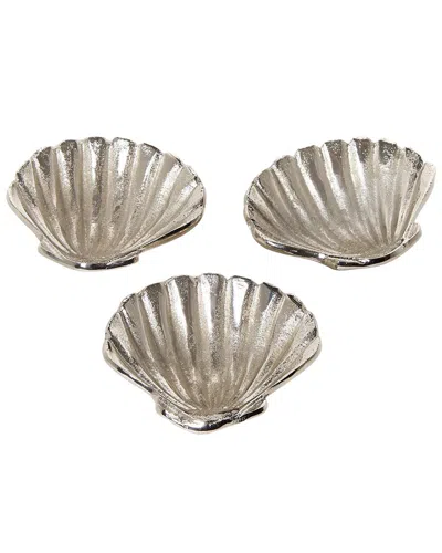 Two's Company Set Of 3 Shell Tidbit Dishes In Silver