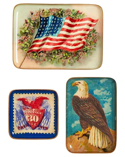 Two's Company Set Of 3 Vintage America Metal Trinket / Desk Trays In Multi