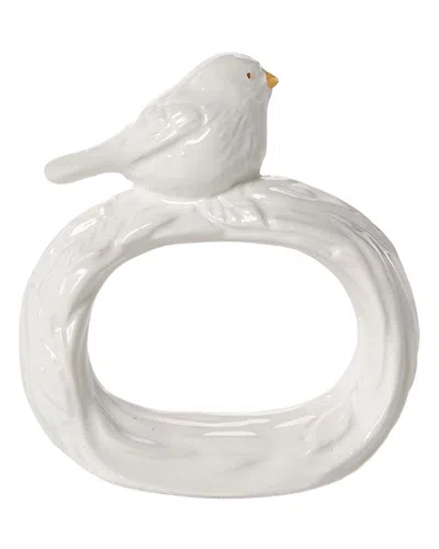 Two's Company Set Of 4 Bird Napkin Rings In Gift Box In White