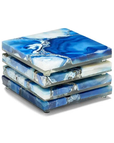 Two's Company Set Of 4 Blue Agate Coasters With Resin Base