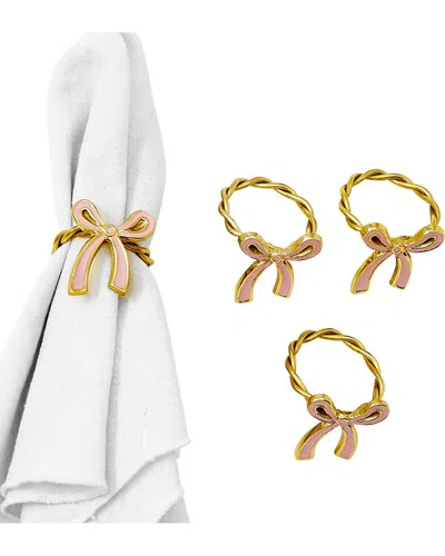 Two's Company Set Of 4 Bow Napkin Rings In Gift Box In Gold