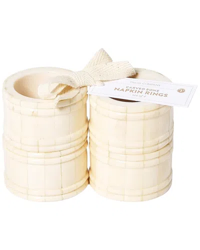 Two's Company Set Of 4 Carved Bone Napkin Rings In Pink