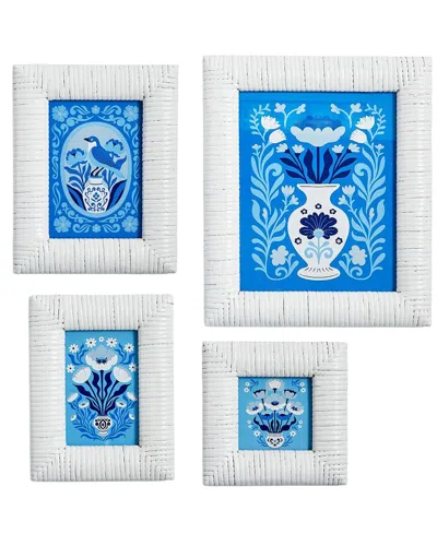 Two's Company Set Of 4 Chinoiserie Framed Wall Art Pieces In White
