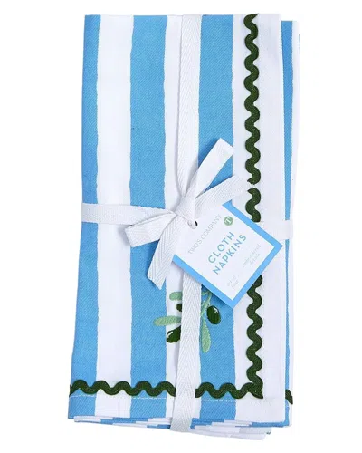 Two's Company Set Of 4 Olive Embroidered Cloth Dinner Napkins In Blue