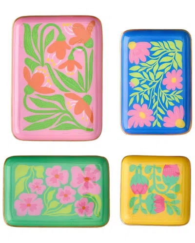 Two's Company Set Of 4 Petal Pop Metal Trinket / Desk Trays In Multi