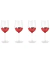 Two's Company Set Of 4 Red Hot Faceted Wine Glasses In Red