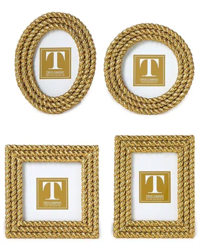 Two's Company Set Of 4 Rope Mini Photo Frames In Gold