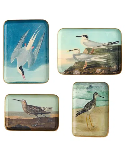 Two's Company Set Of 4 Sea Bird Metal Trinket / Desk Trays In Blue