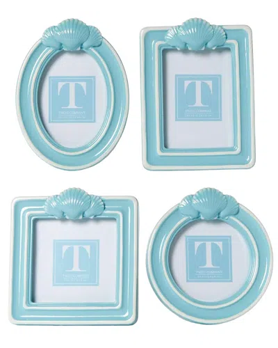 Two's Company Set Of 4 Shell Photo Frames In Blue