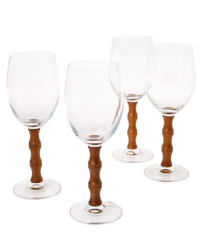 Two's Company Set Of 4 Stemmed Wine Glasses In Brown