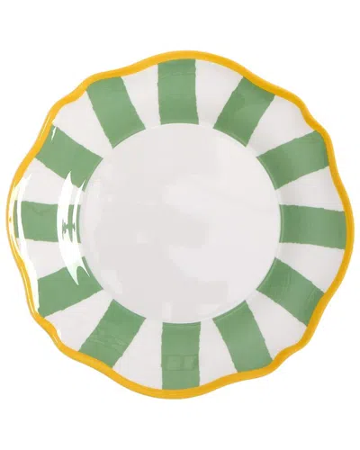 Two's Company Set Of 4 Striped Salad / Dessert Plates In Green