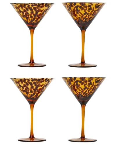 Two's Company Set Of 4 Tortoise Print Martini Glasses In Yellow
